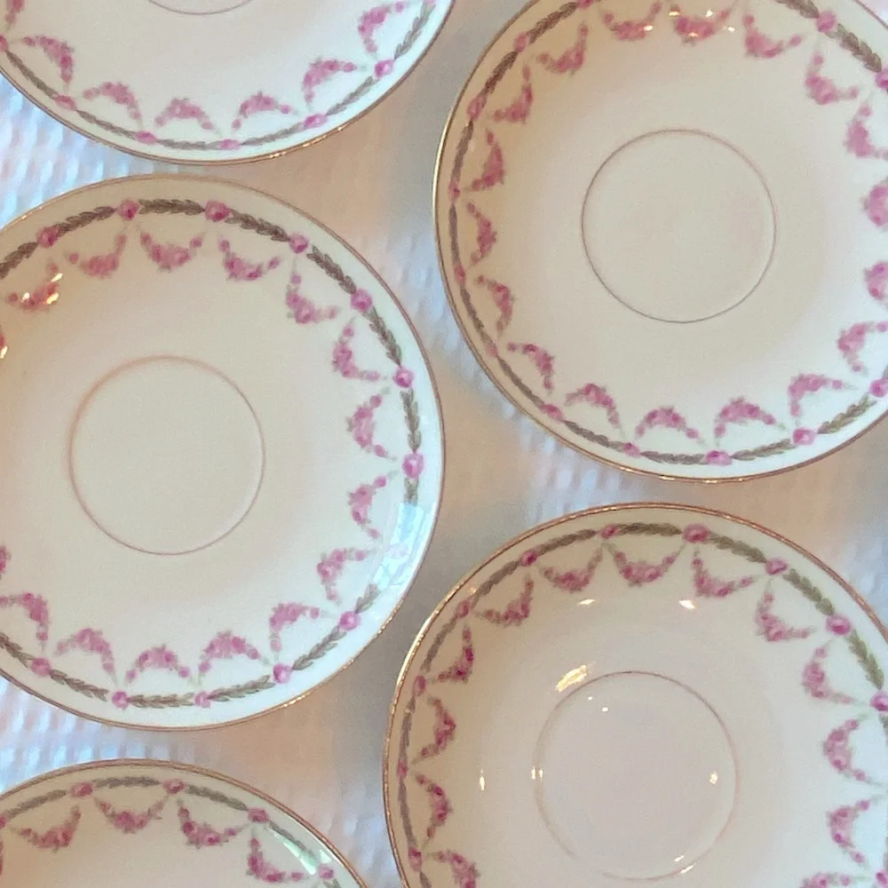 Antique China Limoges Pink and Green Floral 12 Saucers for your tea cups